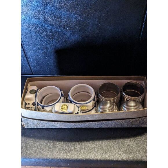 Antique Silver plated and porshlin napkin holders. Made in the Philippines - Picture 2 of 13